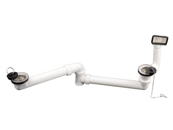 Ablaufverbindung DN40 mit Ventilen 6/4" und Überlauf für reverse Doppelspülen HL25U-6/4